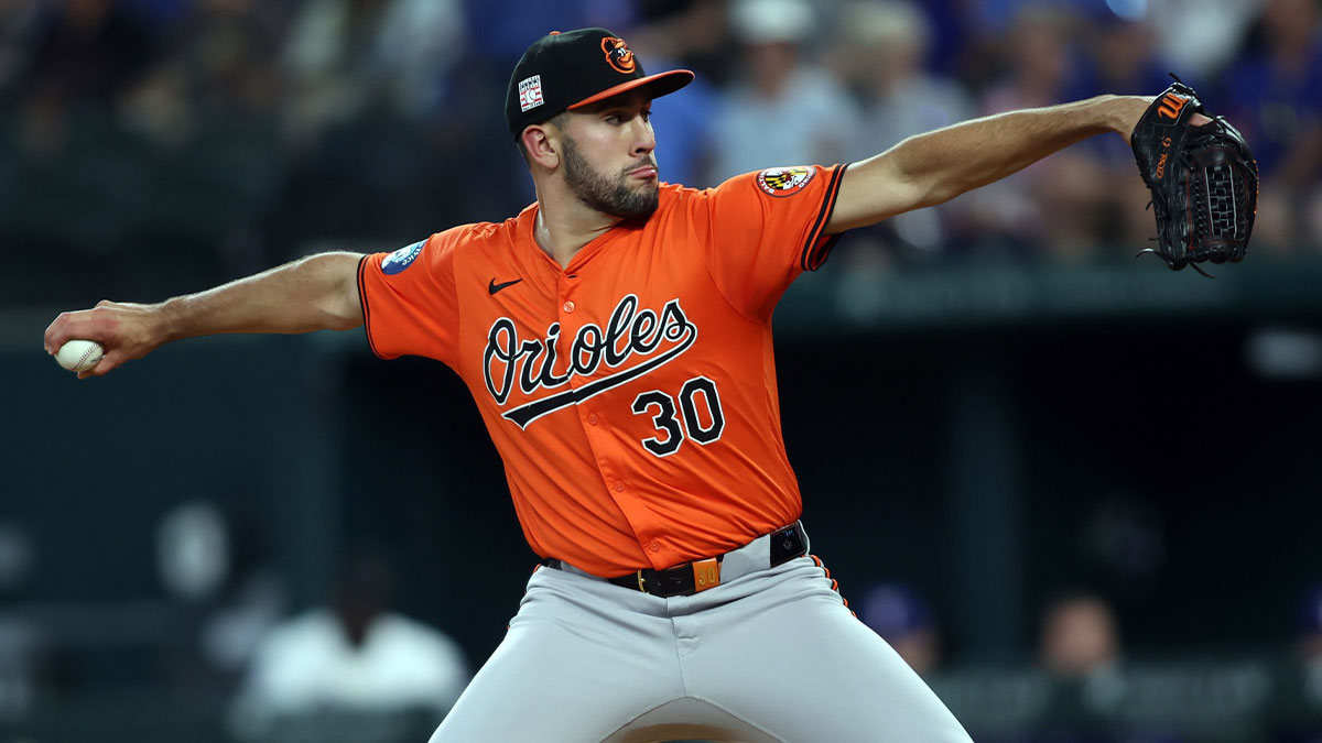 Baltimore Orioles pitcher Grayson Rodriguez (30) throws against the Texas Rangers in the first inning at Globe Life Field.