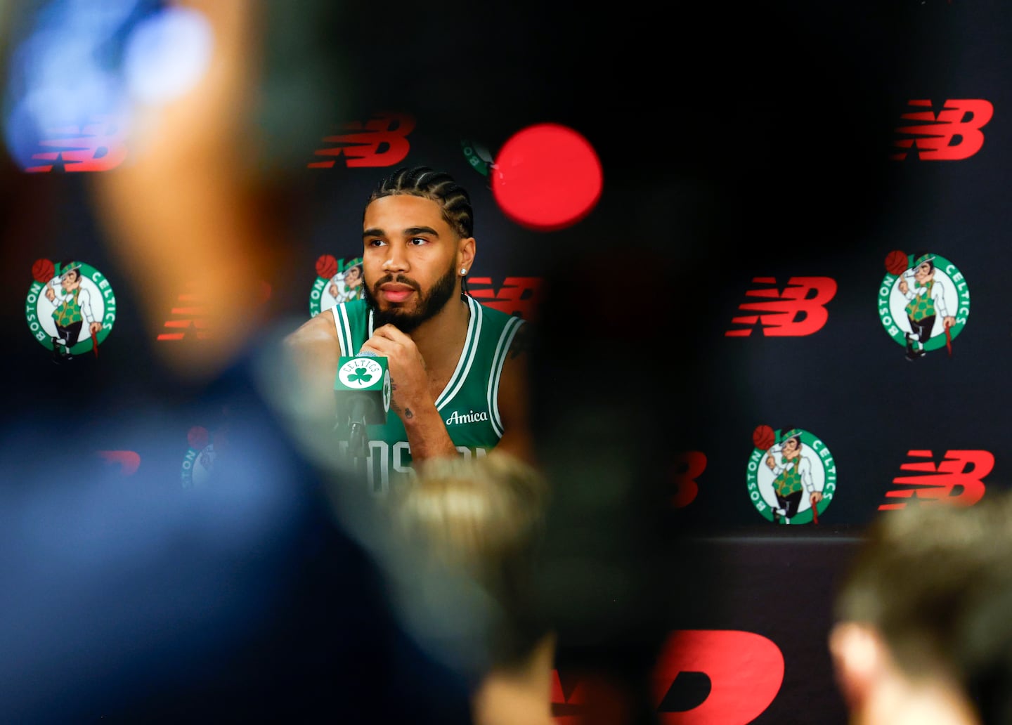 Jayson Tatum answered questions at the Celtics' media day event prior to opening training camp.