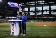 Texas Rangers pregame host Jared Sandler (right) and special assistant to the general...