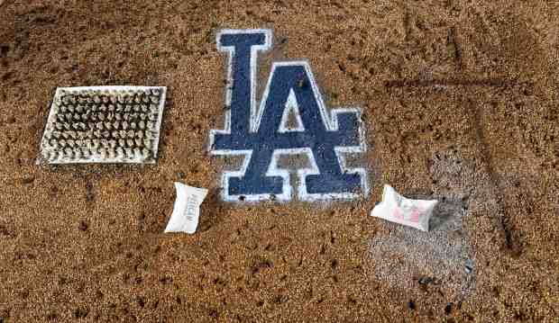 The mound after defeating the Milwaukee Brewers 5-1 to win...