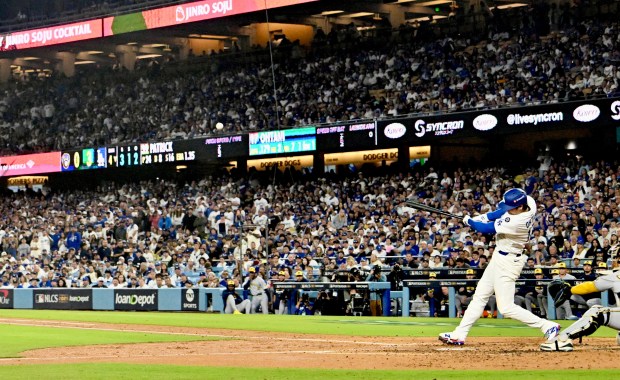 Dodgers star Shohei Ohtani connects for a titanic solo home...