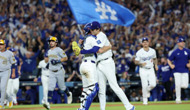 Los Angeles Dodgers NLCS sweep celebration Will Smith Roki Sasaki 2025...