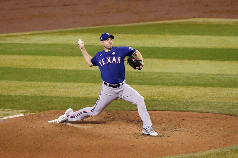 Texas Rangers starting pitcher Max Scherzer (31) throws during the Game 3 of the World...
