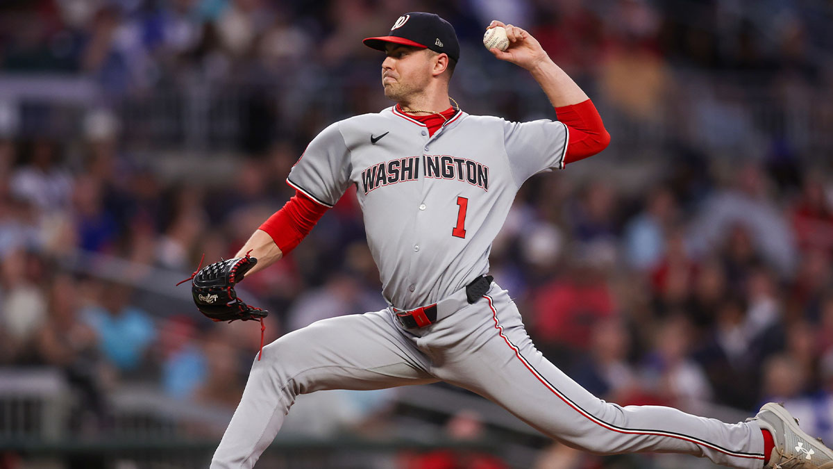 Washington Nationals starting pitcher MacKenzie Gore (1) throws against the Atlanta Braves in the second inning at Truist Park.