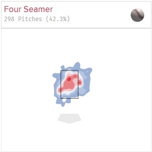 A heat map of Colorado Rockies LHP Carson Palmquist’s four seam fastball in 2025.