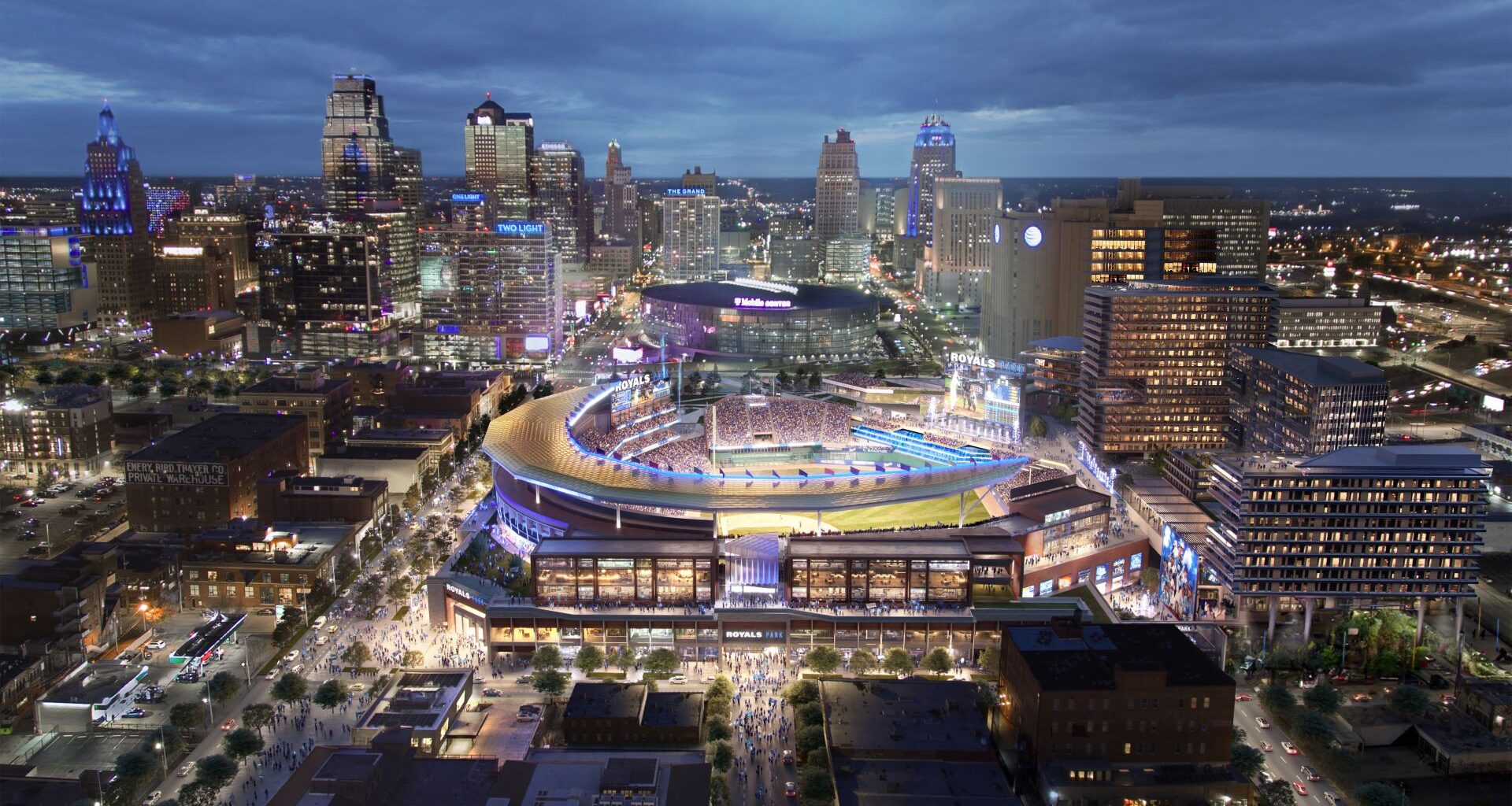 Rendering of a proposed Kansas City Royals ballpark in the Crossroads area of downtown.