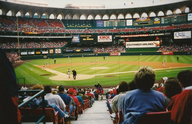 Herald Red Sox writer Mac Cerullo attended a game at the old Busch Stadium in St. Louis as a kid back in the summer of 1998. Mark McGwire hit the 28th of his then-record 70 home runs during the first inning against San Francisco Giants starter Orel Hershiser. (Mac Cerullo/Boston Herald)
