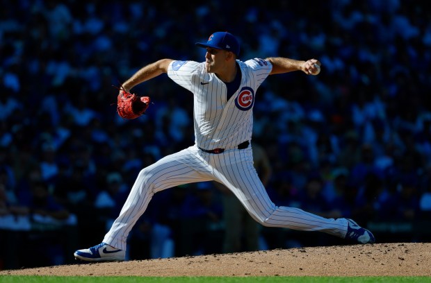 Matthew Boyd #16 of the Chicago Cubs pitches against the San Diego Padres during Game 1 of the NL Wild Card Series at Wrigley Field on Sept. 30, 2025 in Chicago, Illinois. (Photo by K.C. Alfred / The San Diego Union-Tribune)