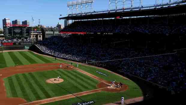 Nick Pivetta #27 of the San Diego Padres pitches against Kyle Tucker #30 of the Chicago Cubs during the first inning during game one of the NL Wild Card Series at Wrigley Field on Tuesday, Sept. 30, 2025 in Chicago, Illinois. (Meg McLaughlin / The San Diego Union-Tribune)