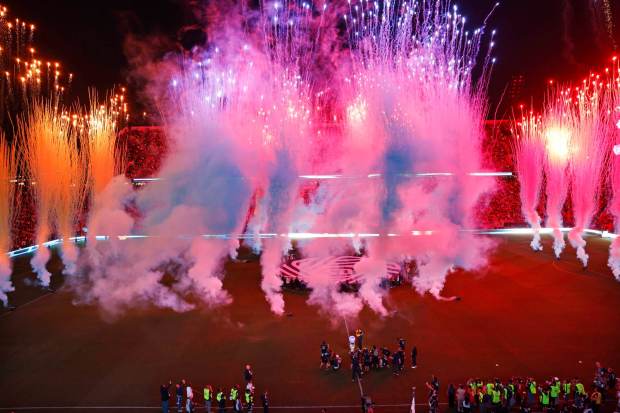 Manny Machado #13 of the San Diego Padres presents the San Diego FC Flow Ball before San Diego FC played the Portland Timbers in match one of the Western Conference Round One of the 2025 MLS Cup Playoffs at Snapdragon Stadium on Oct. 26, 2025 in San Diego, California. (Photo by K.C. Alfred / The San Diego Union-Tribune)