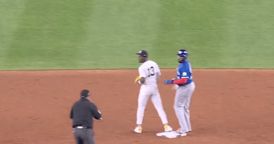 Jazz Chisholm Jr. was slow to throwing the ball home in the third inning.