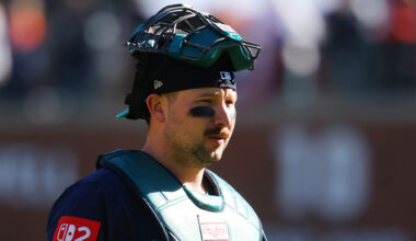 Seattle Mariners Cal Raleigh looks on Game 4 ALDS Tigers 2025...