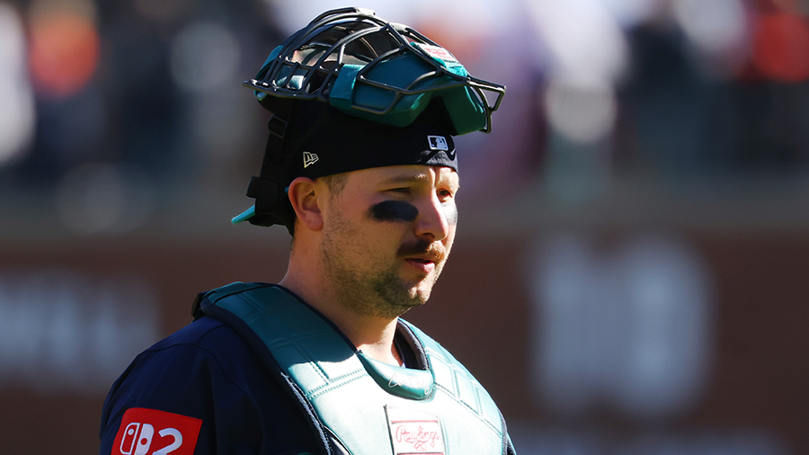 Seattle Mariners Cal Raleigh looks on Game 4 ALDS Tigers 2025...