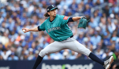Seattle Mariners Logan Gilbert pitching Game 2 ALCS Toronto Blue Jays 2025...