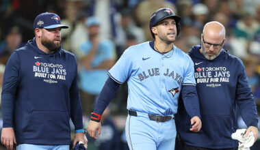 Seattle Mariners Toronto Blue Jays George Springer exits game hit by pitch ALCS 2025...