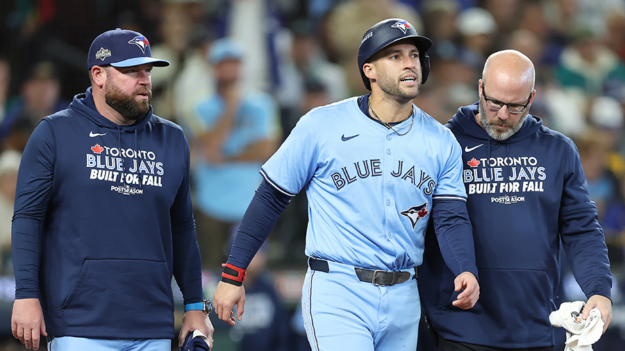 Seattle Mariners Toronto Blue Jays George Springer exits game hit by pitch ALCS 2025...