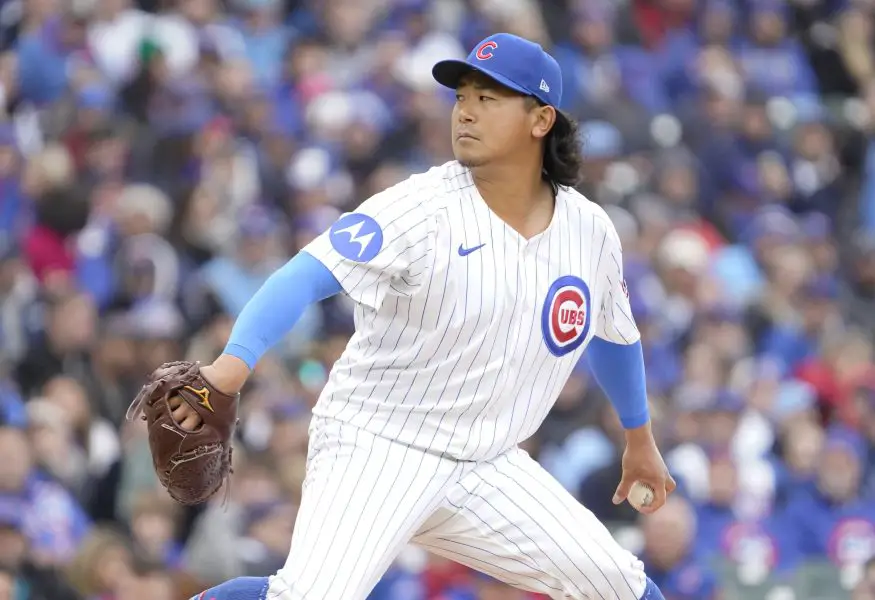 Chicago Cubs pitcher Shota Imanaga (18) throws the ball against the San Diego Padres during the first inning at Wrigley Field.