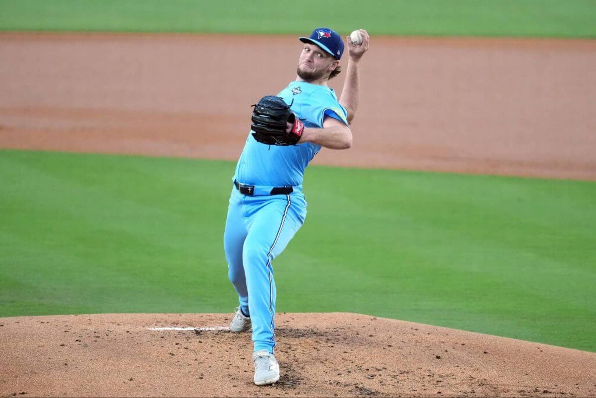 Trey Yesavage pitches during Game 5 of the World Series.