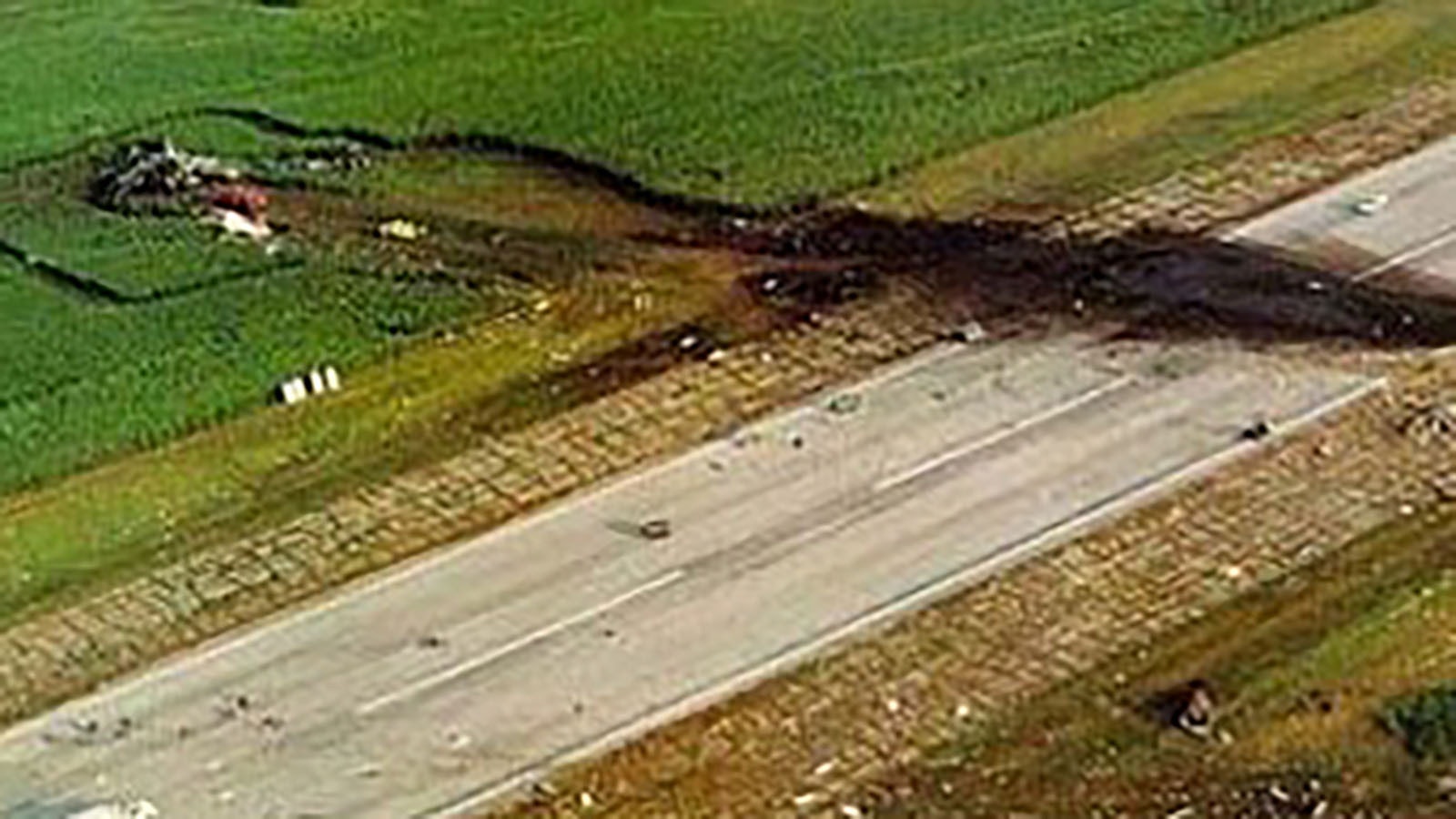 An aerial image of the crash site of United Airlines Fligth 232, which crashed during an emergency landing July 19, 1989.