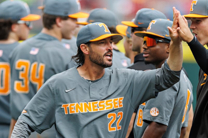 FAYETTEVILLE, ARKANSAS - JUNE 07: Head Coach Tony Vitello of the Tennessee Volunteers during pregame ceremonies before a game against the Arkansas Razorbacks at Baum-Walker Stadium at George Cole Field during the NCAA Baseball Super Regional - Fayetteville on June 07, 2025 in Fayetteville, Arkansas. The Razorbacks defeated the Volunteers 4-3.  (Photo by Wesley Hitt/Getty Images)