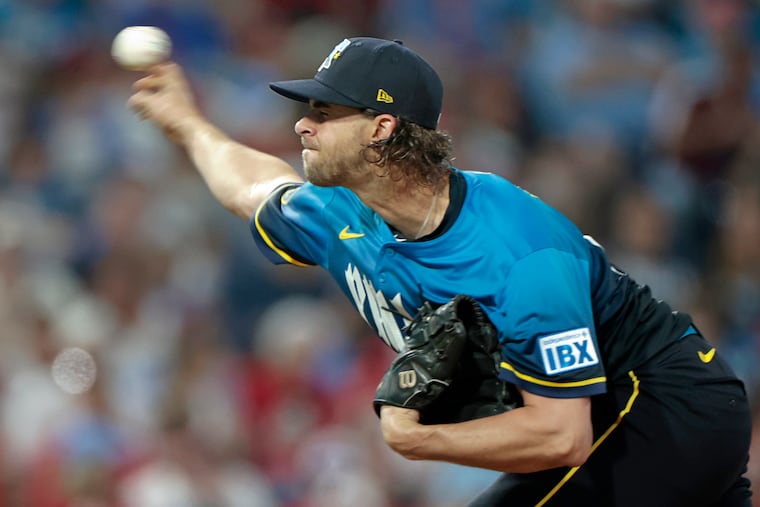 Phils Aaron Nola pitches in the second inning of the Minnesota Twins vs. Philadelphia Phillies Major League Baseball game at Citizens Bank Park in Philadelphia on Friday, September 26, 2025.