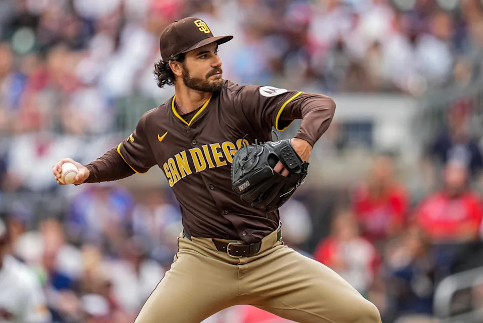 San Diego Padres starting pitcher Dylan Cease (84) pitches against the Atlanta Braves during the first inning at Truist Park. Dale Zanine-Imagn Images