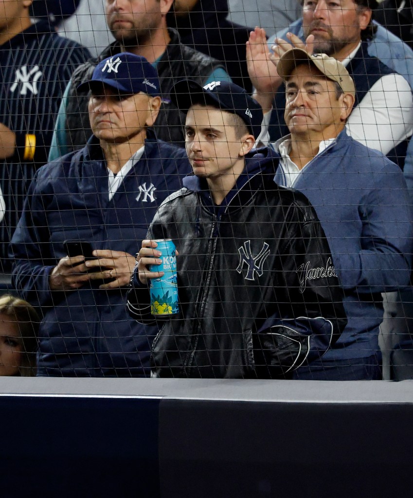 Kylie Jenner and Timothée Chalamet at the New York Yankees vs Toronto Blue Jays game.