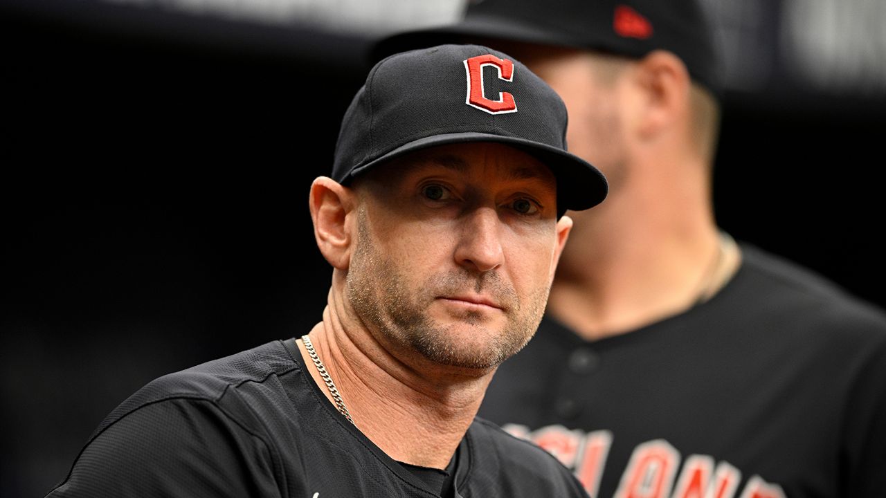Cleveland Guardians bench coach Craig Albernaz looks on from the dugout before a baseball game against the Tampa Bay Rays, July 14, 2024, in St. Petersburg, Fla. (AP Photo/Phelan M. Ebenhack, File)