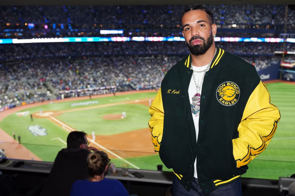 Drake poses for a photo during Game One of the 2025 World Series presented by Capital One between the Los Angeles Dodgers and the Toronto Blue Jays at Rogers Centre on Friday, October 24, 2025 in Toronto, Ontario, Canada.