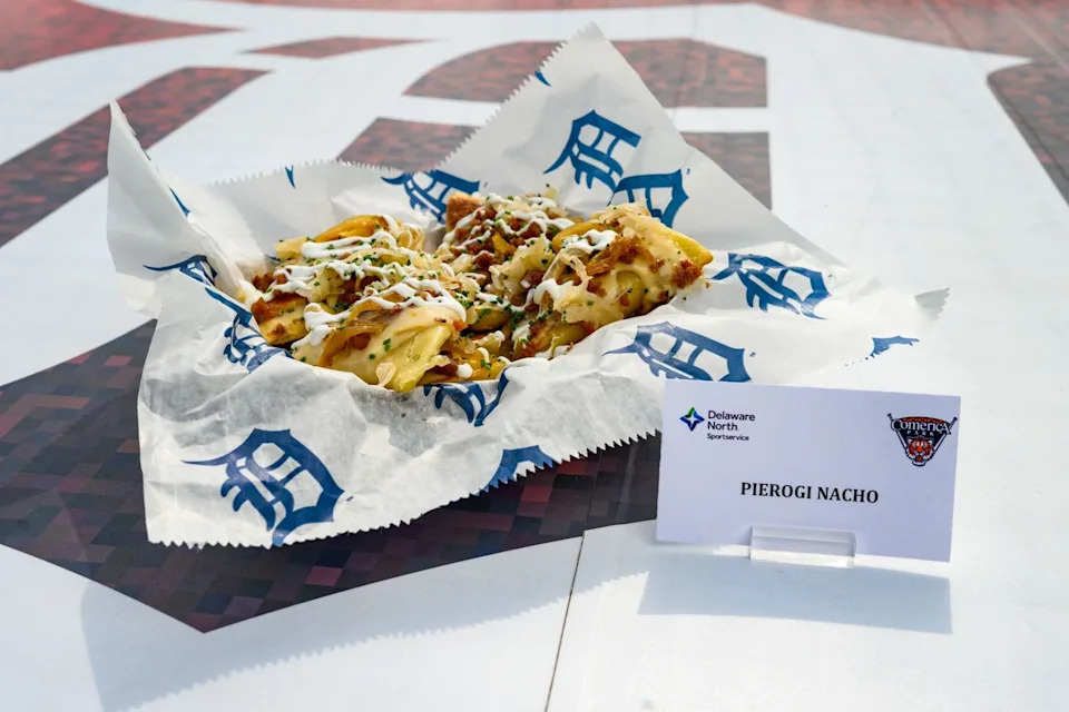 The Pierogi Nacho is a new food offered at Comerica Park for the Detroit Tigers vs. Seattle Mariners ALDS games 3 and 4.
