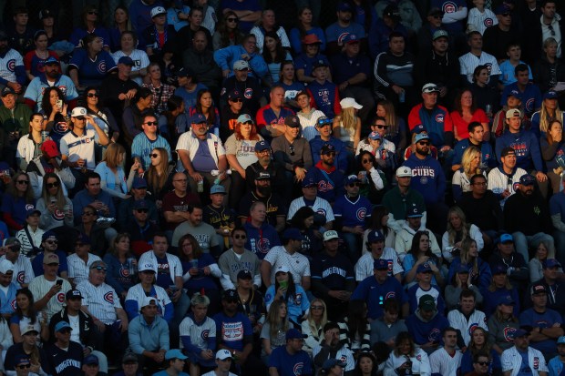 A streak of sunlight is cast on fans in the...