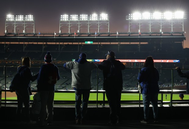 Fans take in a bleachers view of the ballpark before Game 4 of the NLCS between the Cubs and Brewers at Wrigley Field on Oct. 9, 2025, in Chicago. (John J. Kim/Chicago Tribune)
