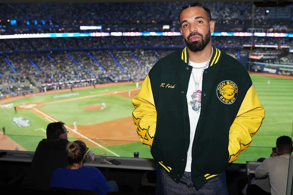 TORONTO, ON - OCTOBER 24:  Drake poses for a photo during Game One of the 2025 World Series presented by Capital One between the Los Angeles Dodgers and the Toronto Blue Jays at Rogers Centre on Friday, October 24, 2025 in Toronto, Ontario, Canada. (Photo by Thomas Skrlj/MLB Photos via Getty Images)