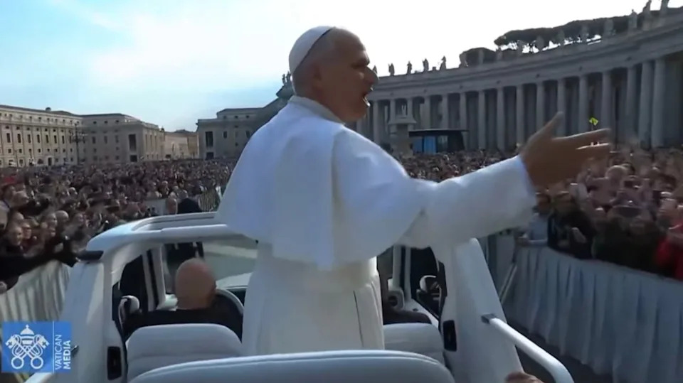 Pope Leo XIV trolling a Cubs fan in Vatican City. Vatican Media/X