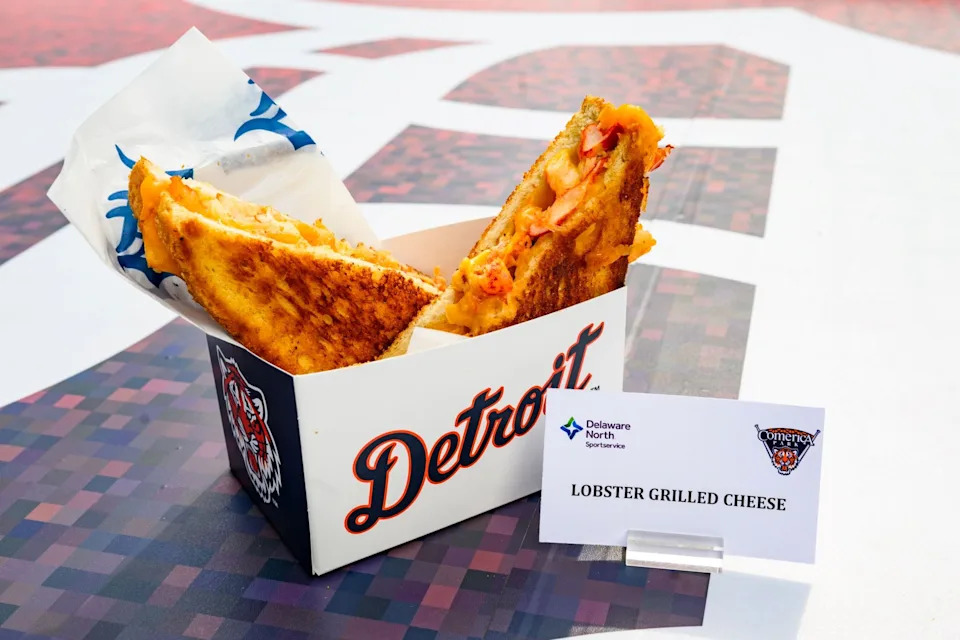 Lobster Grilled Cheese is a new food offered at Comerica Park for the Detroit Tigers vs. Seattle Mariners ALDS games 3 and 4.