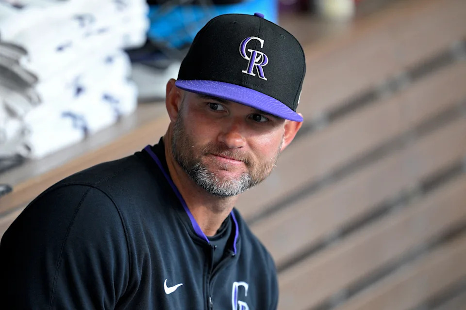 SAN DIEGO, CALIFORNIA - SEPTEMBER 13: Interim manager Warren Schaeffer #34 of the Colorado Rockies looks on before the game against the San Diego Padres at Petco Park on September 13, 2025 in San Diego, California. (Photo by Orlando Ramirez/Getty Images)