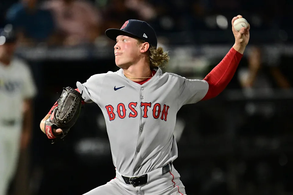 TAMPA, FLORIDA - SEPTEMBER 21: Connelly Early #71 of the Boston Red Sox delivers a pitch in the first inning against the Tampa Bay Rays  at George M. Steinbrenner Field on September 21, 2025 in Tampa, Florida. (Photo by Julio Aguilar/Getty Images)