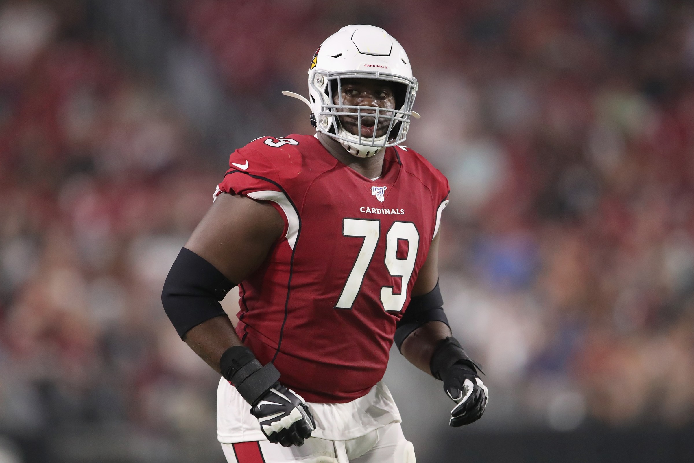 GLENDALE, ARIZONA - AUGUST 08: Offensive tackle Korey Cunningham #79 of the Arizona Cardinals during the NFL preseason game against the Los Angeles Chargers at State Farm Stadium on August 08, 2019 in Glendale, Arizona. The Cardinals defeated the Chargers 17-13. (Photo by Christian Petersen/Getty Images)
