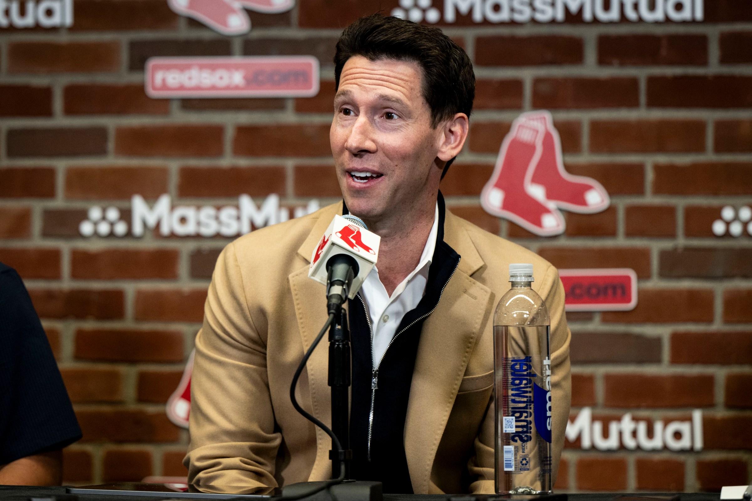 BOSTON, MA - SEPTEMBER 30: Chief Baseball Officer Craig Breslow of the Boston Red Sox addresses the media during an end of season press conference on September 30, 2024 at Fenway Park in Boston, Massachusetts. (Photo by Billie Weiss/Boston Red Sox/Getty Images)