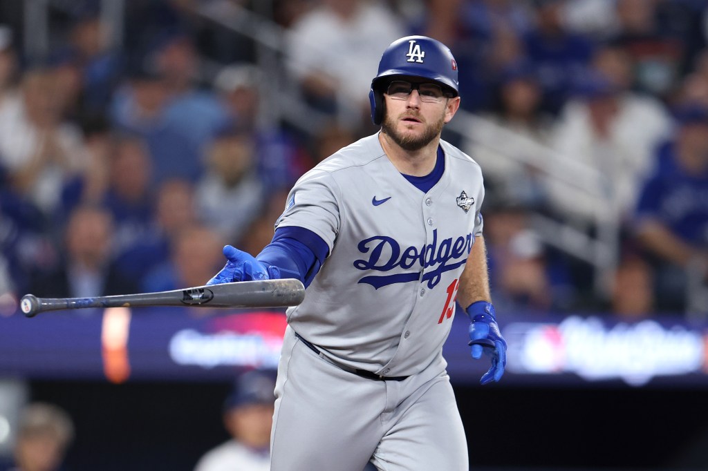 Max Muncy #13 of the Los Angeles Dodgers walks against the Toronto Blue Jays during the ninth inning in game two of the 2025 World Series at Rogers Center on October 25, 2025 in Toronto, Ontario.