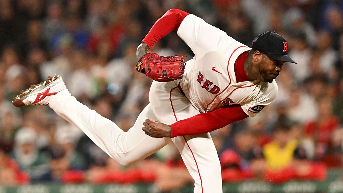 Aroldis Chapman pitches at Fenway Park