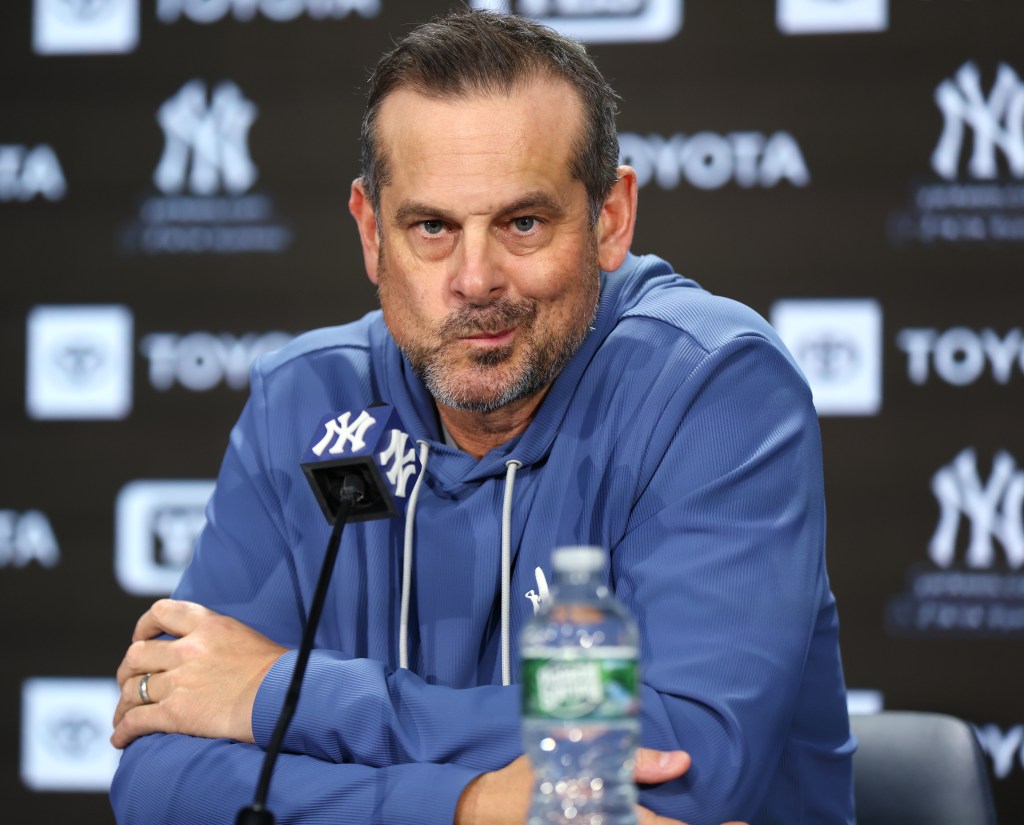 Yankees manager Aaron Boone during a press conference at Yankee Stadium on Oct. 16, 2025.