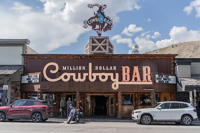 The Million Dollar Cowboy Bar is a popular restaurant for tourists in Jackson, Wyoming. Editorial credit: Amy Lutz / Shutterstock.com