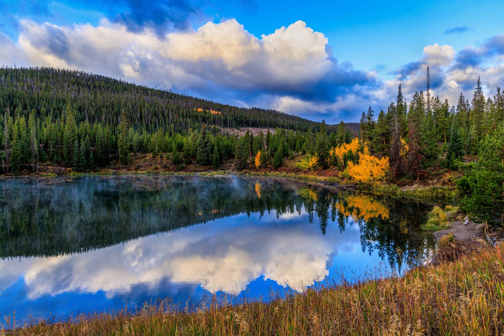 Fall sunrise over Upper Ranger Lake, State Forest State Park, Colorado