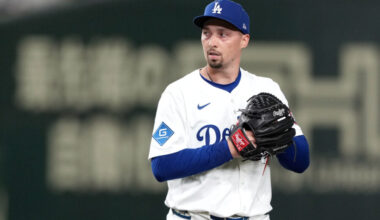 Blake Snell pitches at home for the Los Angeles Dodgers.