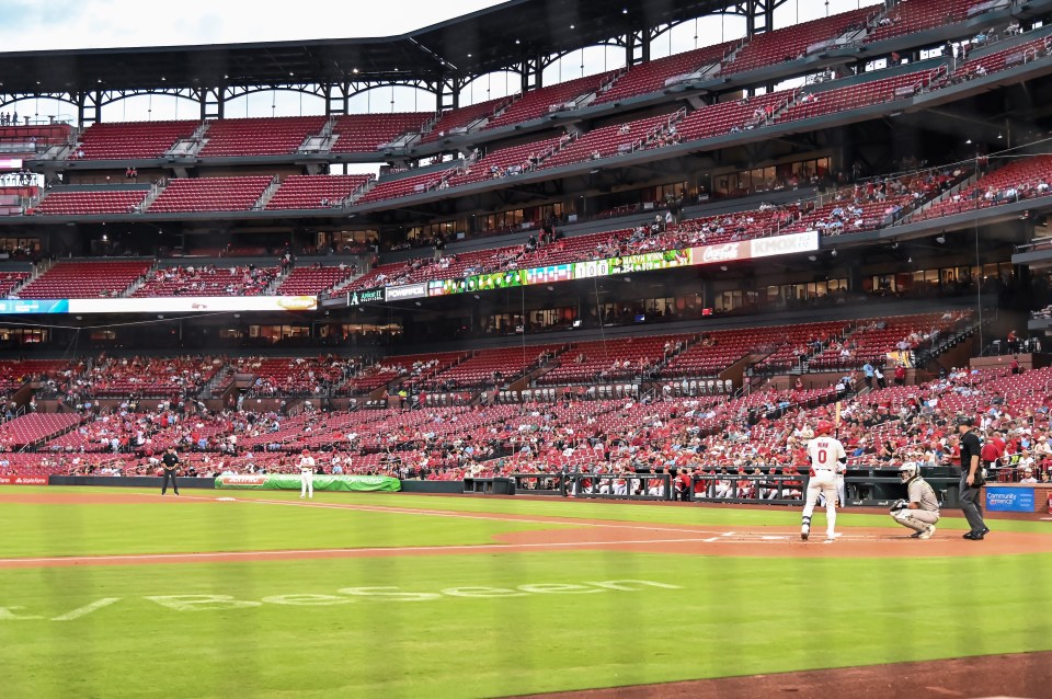 St. Louis Cardinals shortstop Masyn Winn at bat in Busch Stadium.