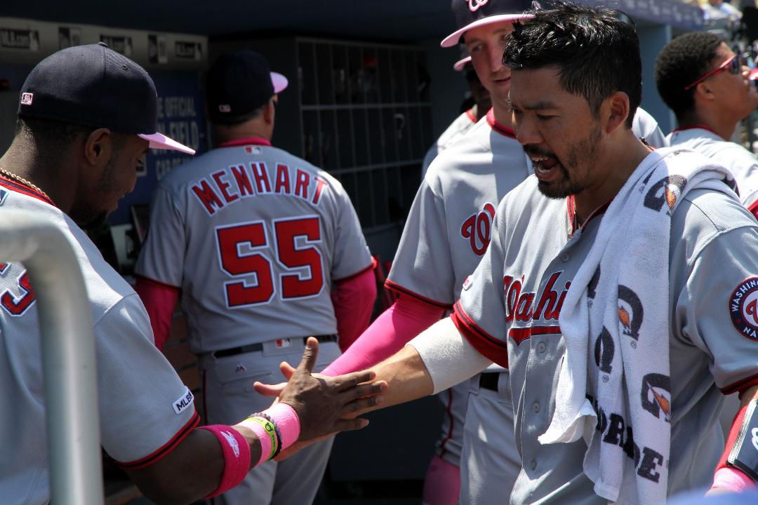 Baldwin High School graduate Kurt Suzuki is shown in this 2019 photo as a member of the Washington Nationals. Suzuki is in line to become the manager of the Los Angeles Angels. ANDREW JACOBY photo