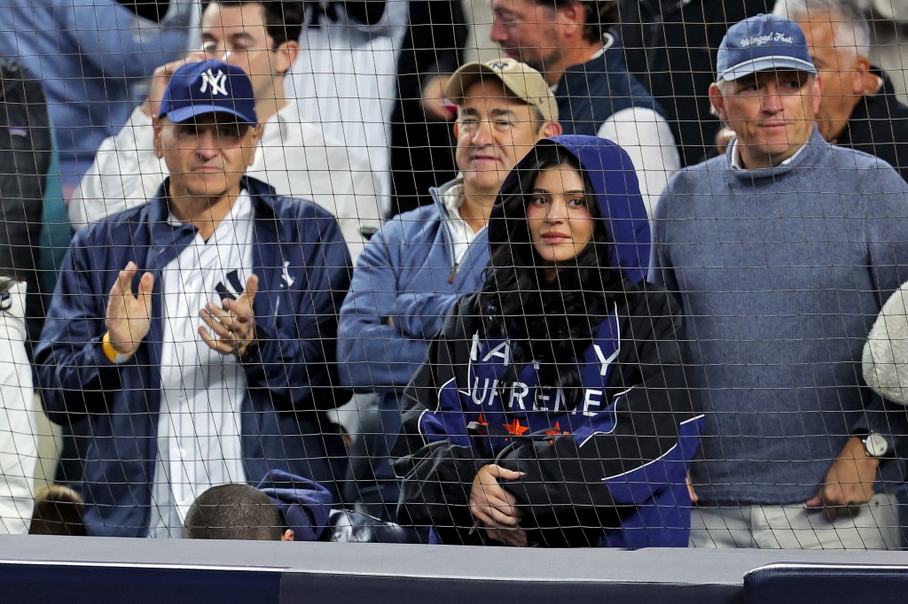 Kylie Jenner and Timothée Chalamet at the New York Yankees vs Toronto Blue Jays game.
