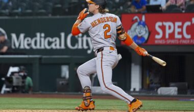 Henderson drives in four runs in extra innings and Orioles beat Rangers 10-6 in 11