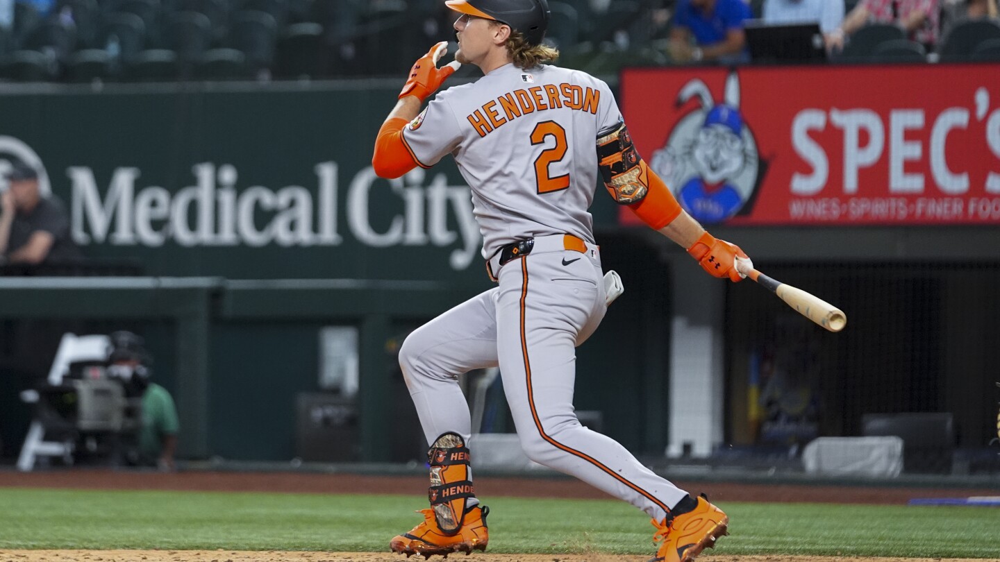 Henderson drives in four runs in extra innings and Orioles beat Rangers 10-6 in 11